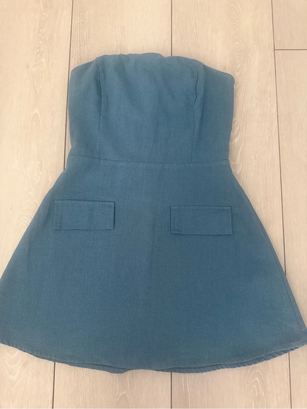 PrettyLittleThing Teal Strapless A-Line Dress#A6